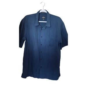 Quiksilver Waterman Collection Men Large Navy Blue Micro Check Comfort Fit Shirt